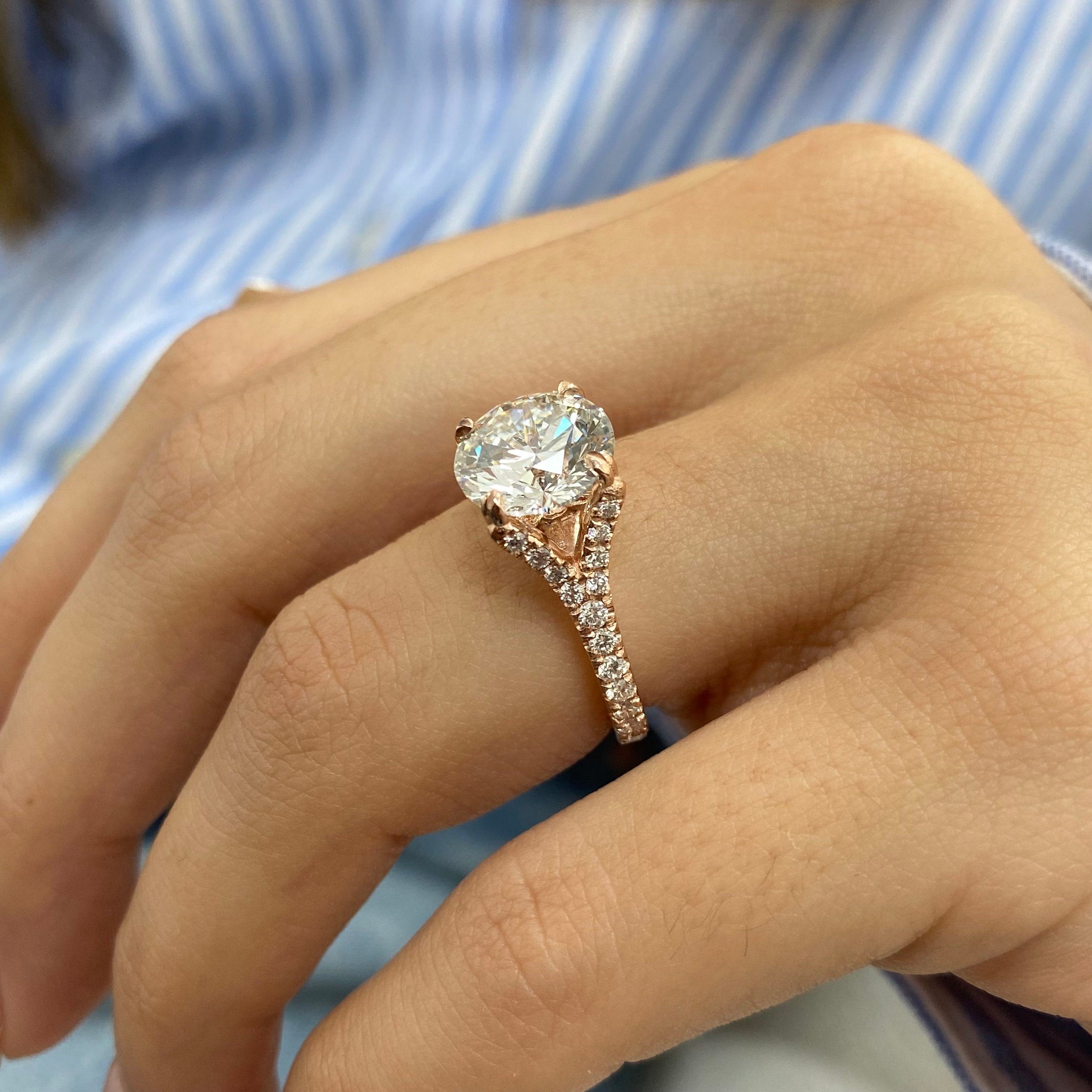 3.99 Ct Lab Grown Round Cut Accented Solid 14k Gold Split Shank Diamond Engagement Ring - JBR Jeweler