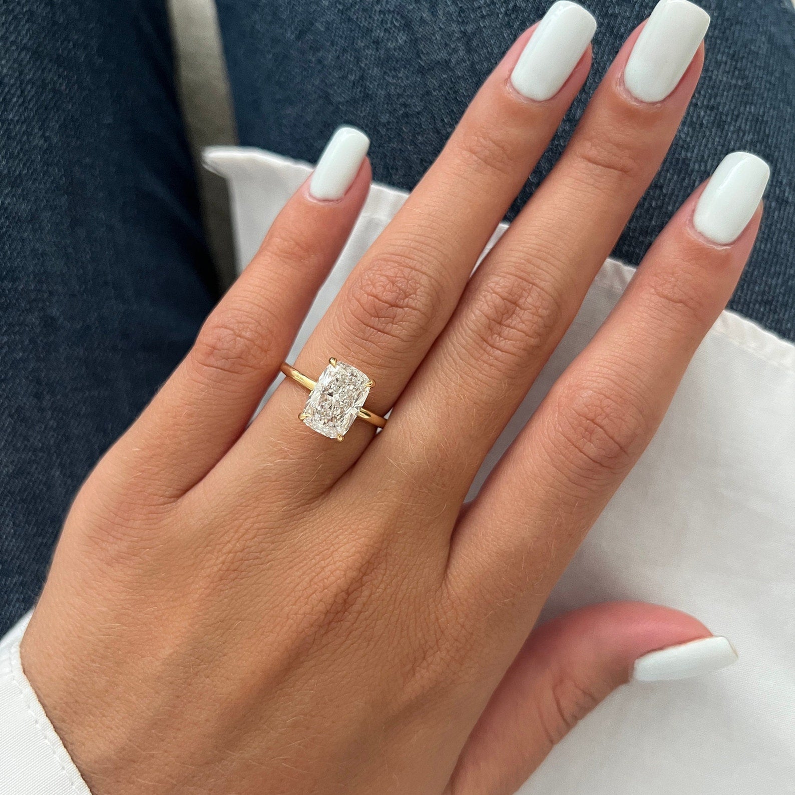 3 CT Cushion Cut Elongated Lab Grown Diamond Engagement Ring