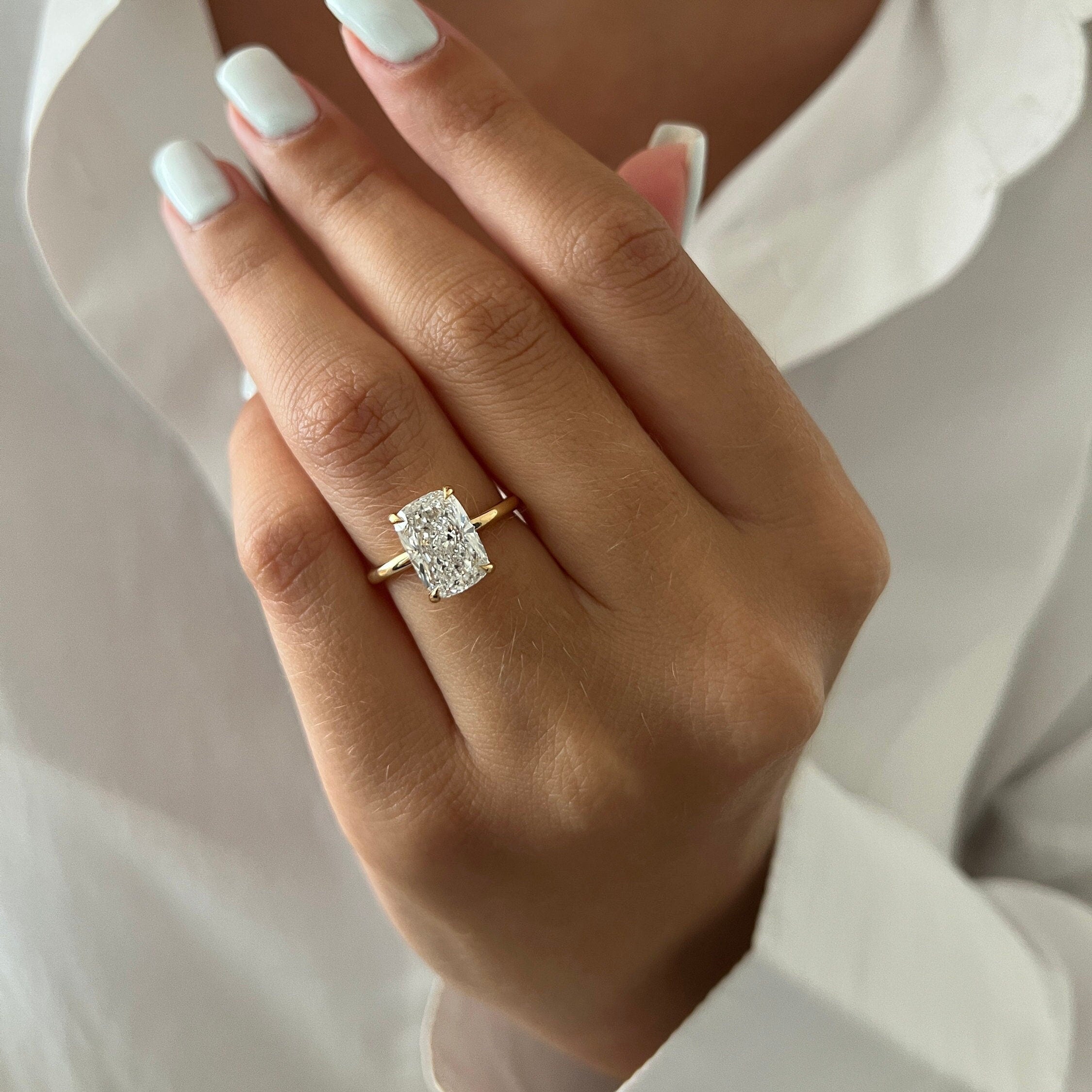 3 CT Cushion Cut Elongated Lab Grown Diamond Engagement Ring