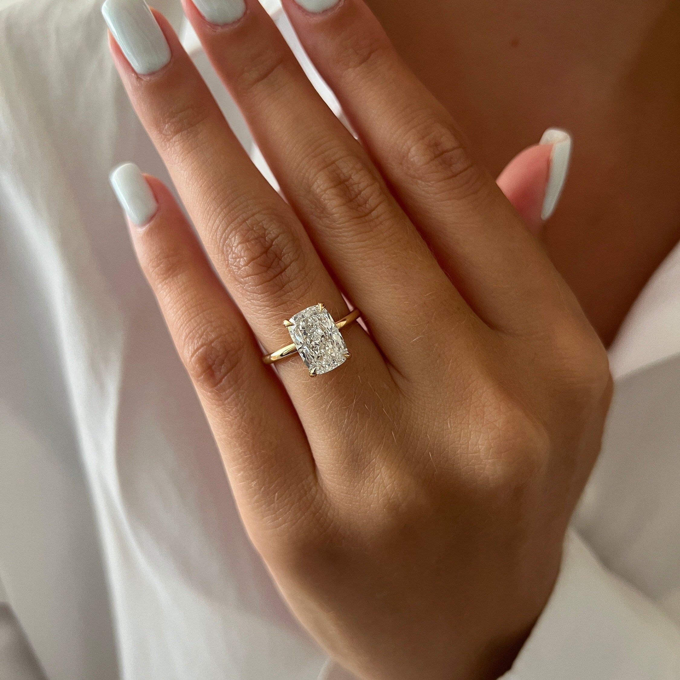 3 CT Cushion Cut Elongated Lab Grown Diamond Engagement Ring