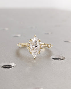 3 CT Marquise Cut Lab Grown Diamond Engagement Ring14K Gold Vintage Design Elements in Modern Rings