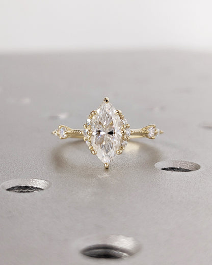 3 CT Marquise Cut Lab Grown Diamond Engagement Ring14K Gold Vintage Design Elements in Modern Rings