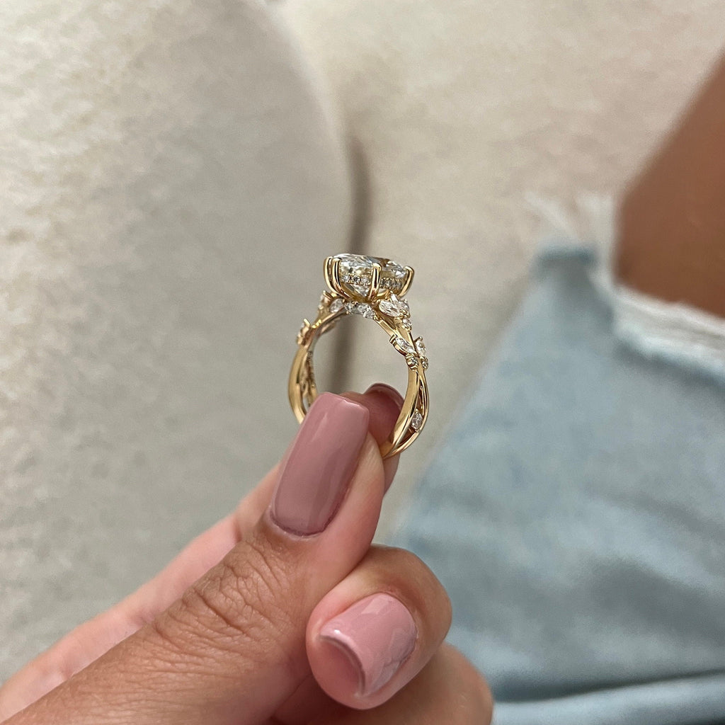 3 CT Oval Lab Grown Branch and Twig Diamond Nature Inspired Engagement Ring - JBR Jeweler