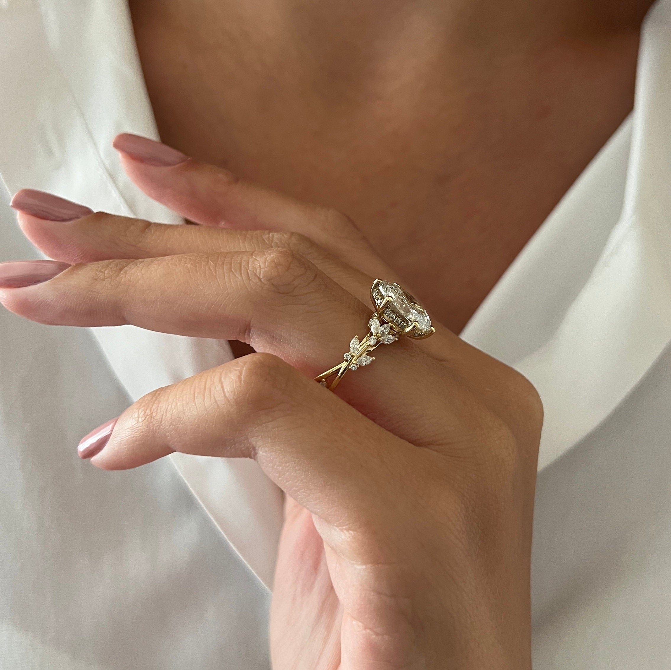 3 CT Oval Lab Grown Branch and Twig Diamond Nature Inspired Engagement Ring - JBR Jeweler