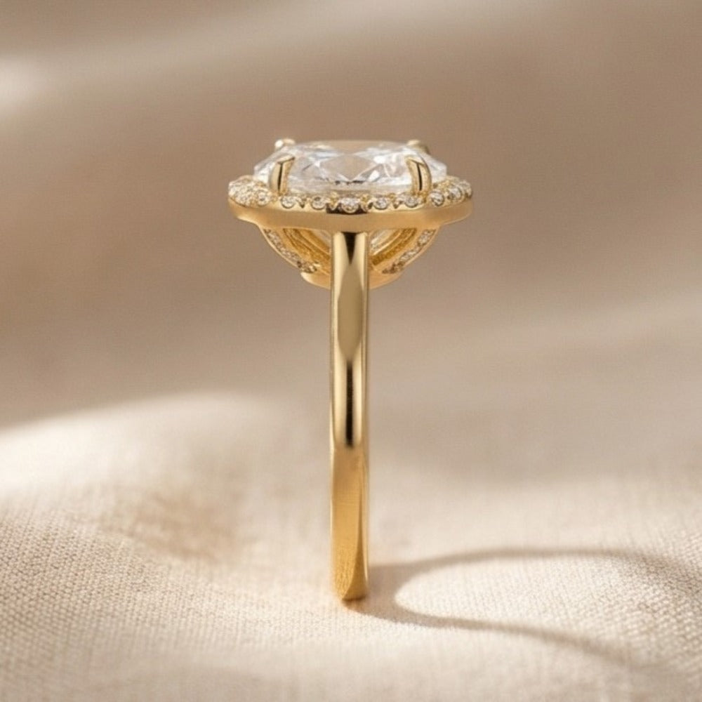 Oval cut 3 carat lab grown diamond halo ring
