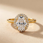 3CT oval lab grown diamond halo engagement ring, 14K gold