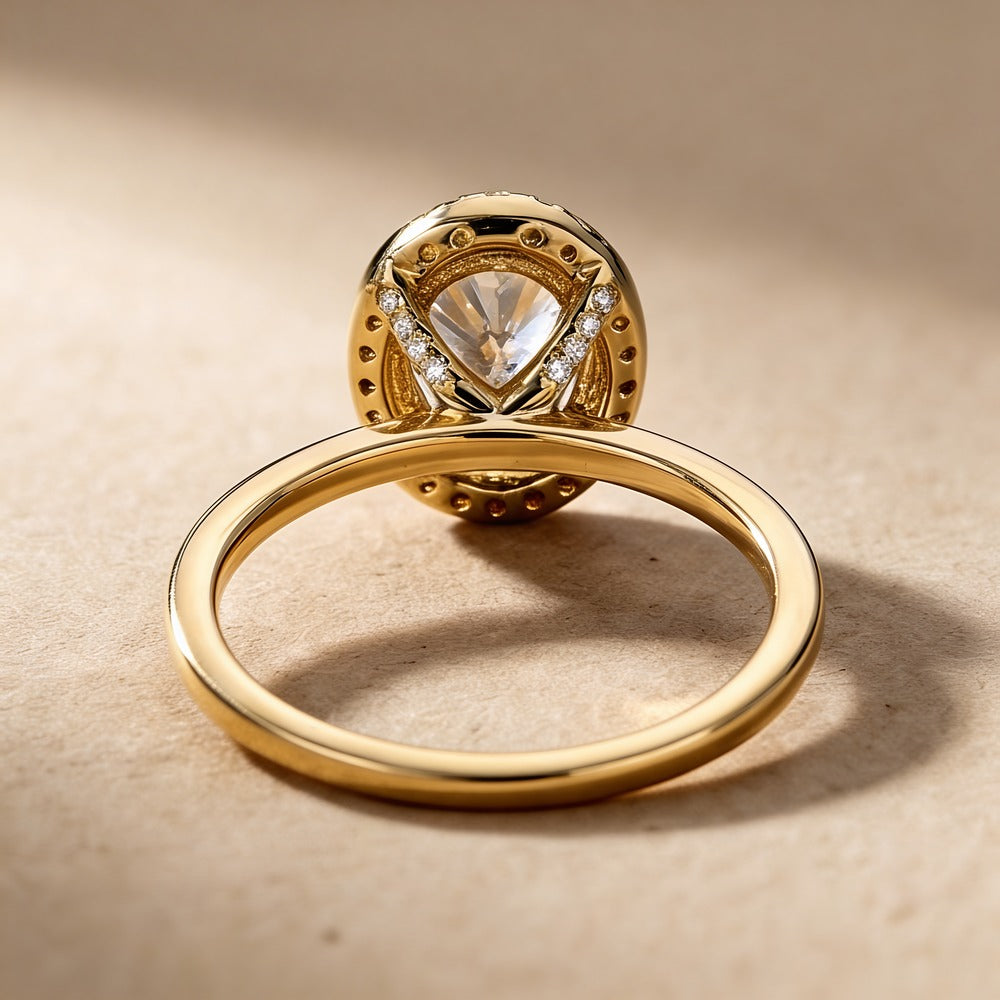 Sparkling 3 carat oval diamond halo ring top view