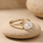 Curved horizontal oval moissanite proposal ring side view