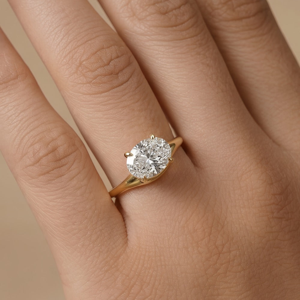 3 CT Oval Moissanite proposal Ring - East-West Curved Design