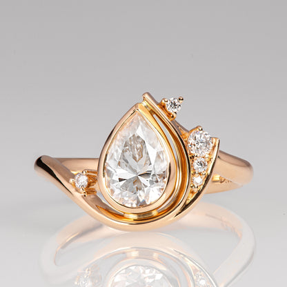 3 CT Pear Cut Lab-Grown Diamond Twisting Vines Engagement Ring with 14K Gold Halo Unique & Elegant Design