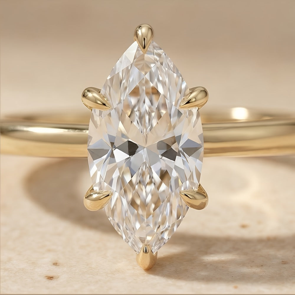 3 carat marquise solitaire lab grown diamond ring front view