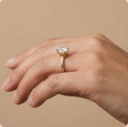 Round diamond engagement ring worn on hand