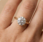 Round diamond engagement ring worn on hand