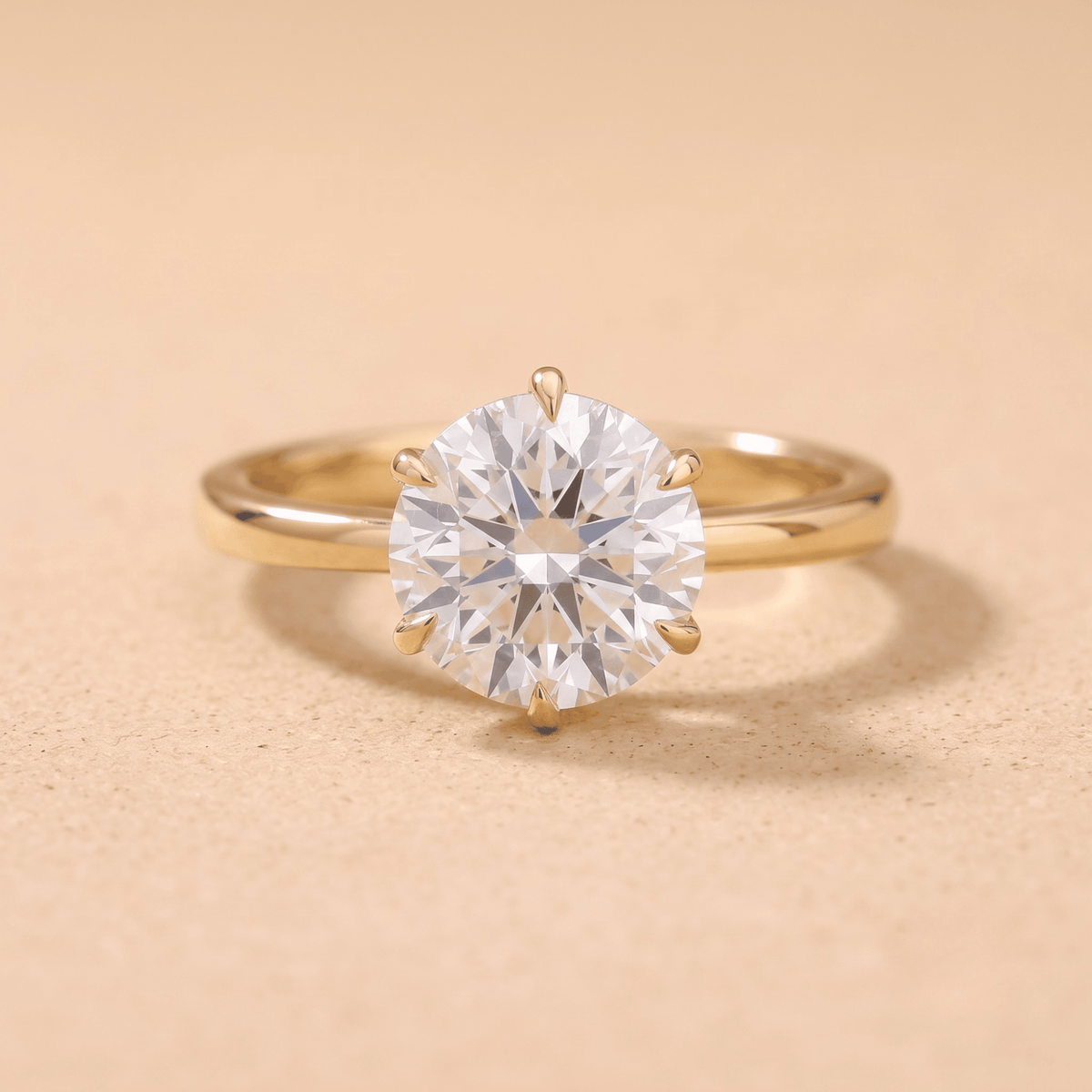 Round six prong lab grown diamond engagement ring front view