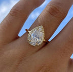 3 CT Pear Cut Lab Diamond Halo Ring with Pave Wedding Band