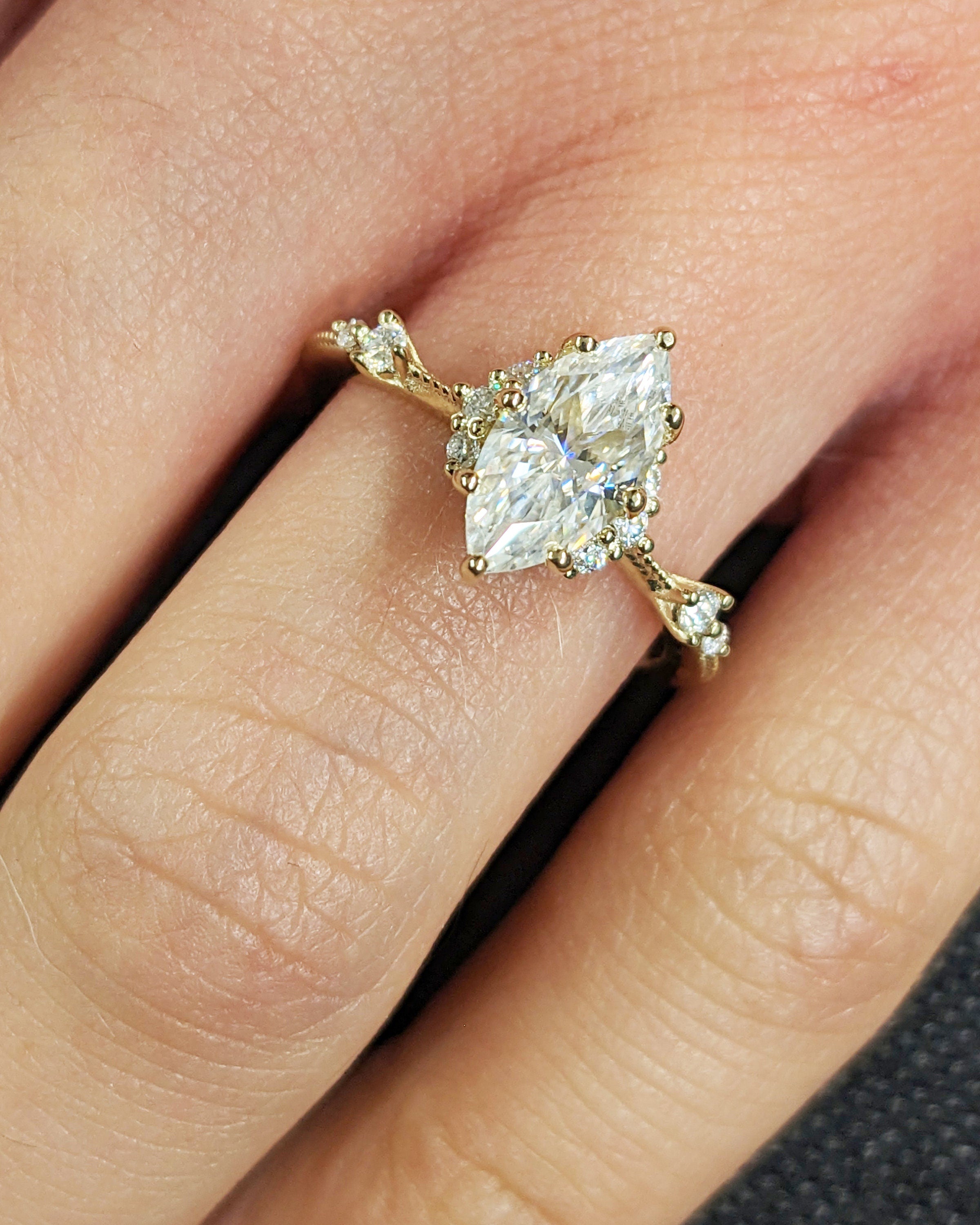 3 CT Lab Grown Marquise Diamond Ring with Gold Accents