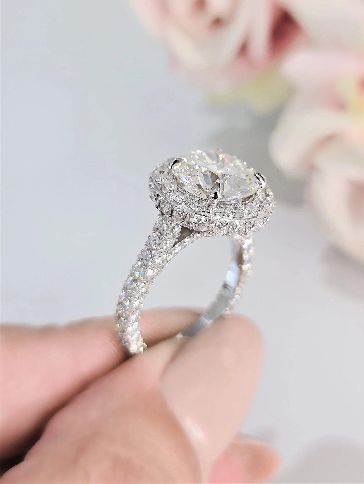 3CT Classic Round Cut Full Halo Moissanite Engagement Ring - JBR Jeweler
