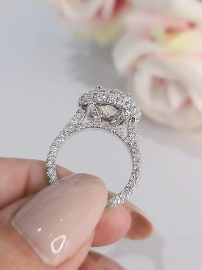 3CT Classic Round Cut Full Halo Moissanite Engagement Ring - JBR Jeweler