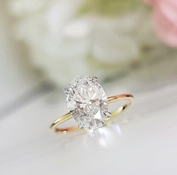 3Ct Classic Under Halo Oval Shaped Moissanite Diamond Engagement Ring - JBR Jeweler