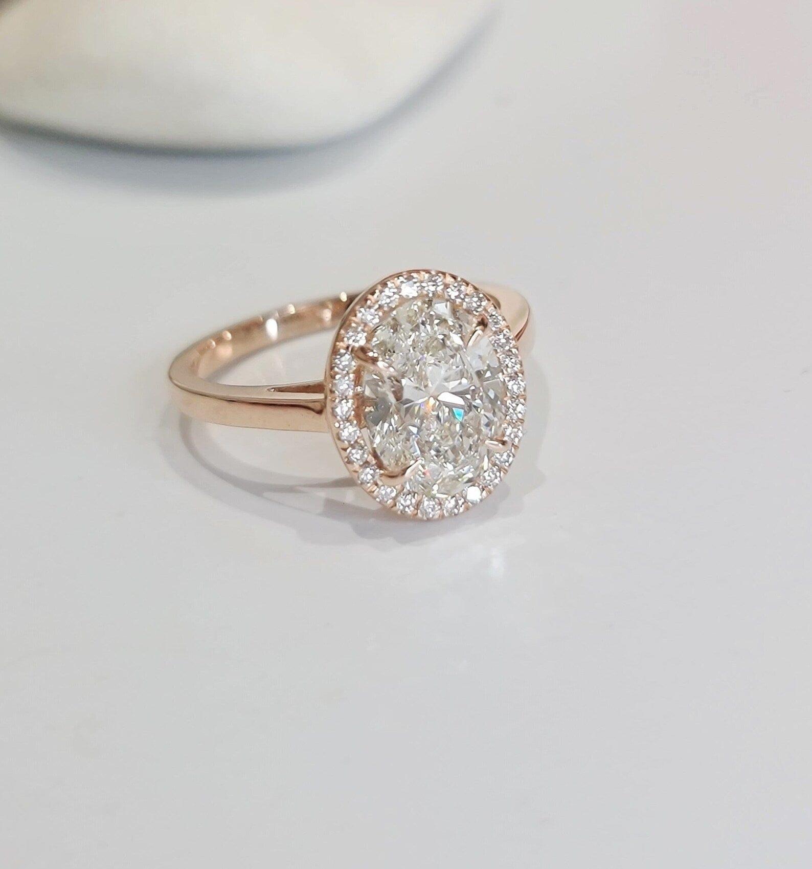 3Ct Oval Cut Diamond Halo Moissanite Engagement Ring - JBR Jeweler
