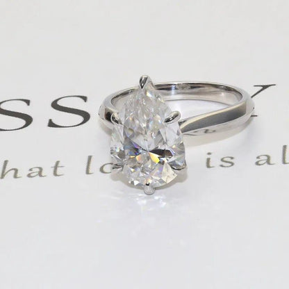 3CT Pear Cut Solitaire Classic Moissanite Engagement Ring - JBR Jeweler