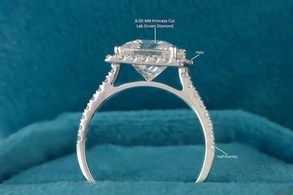 3CT Princess Cut Lab-Grown Diamond Halo Engagement Ring - JBR Jeweler