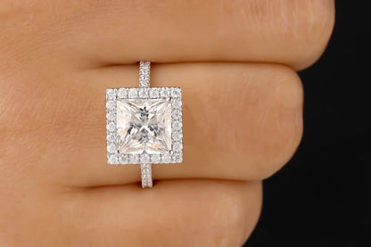 3CT Princess Cut Lab-Grown Diamond Halo Engagement Ring - JBR Jeweler