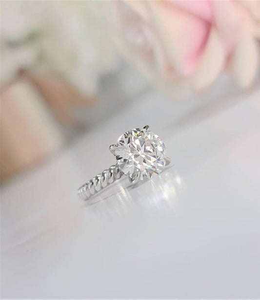 3CT Round Cut Certified Lab-Grown Diamond Swirl Engagement Ring - JBR Jeweler
