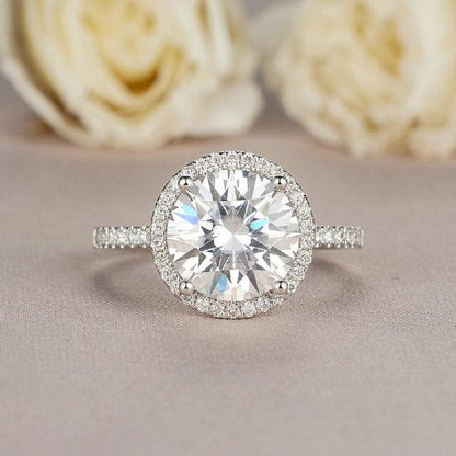 4.00CT Round Cut White Gold Halo Half Eternity Moissanite Wedding Engagement Ring - JBR Jeweler