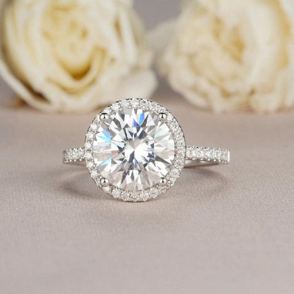 4.00CT Round Cut White Gold Halo Half Eternity Moissanite Wedding Engagement Ring - JBR Jeweler