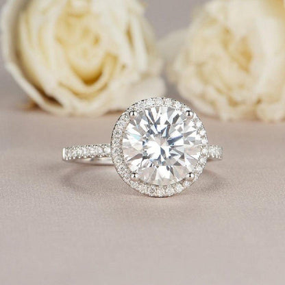 4.00CT Round Cut White Gold Halo Half Eternity Moissanite Wedding Engagement Ring - JBR Jeweler