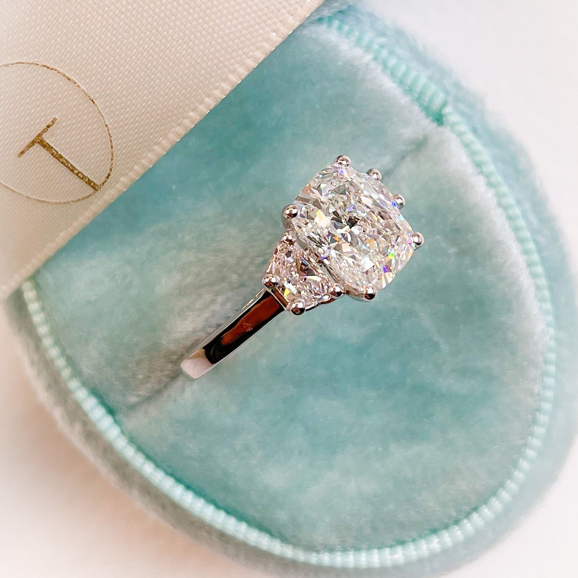 4.61 Carat Cushion Cut Lab Grown CVD Diamond Three-Stone Engagement Ring - JBR Jeweler