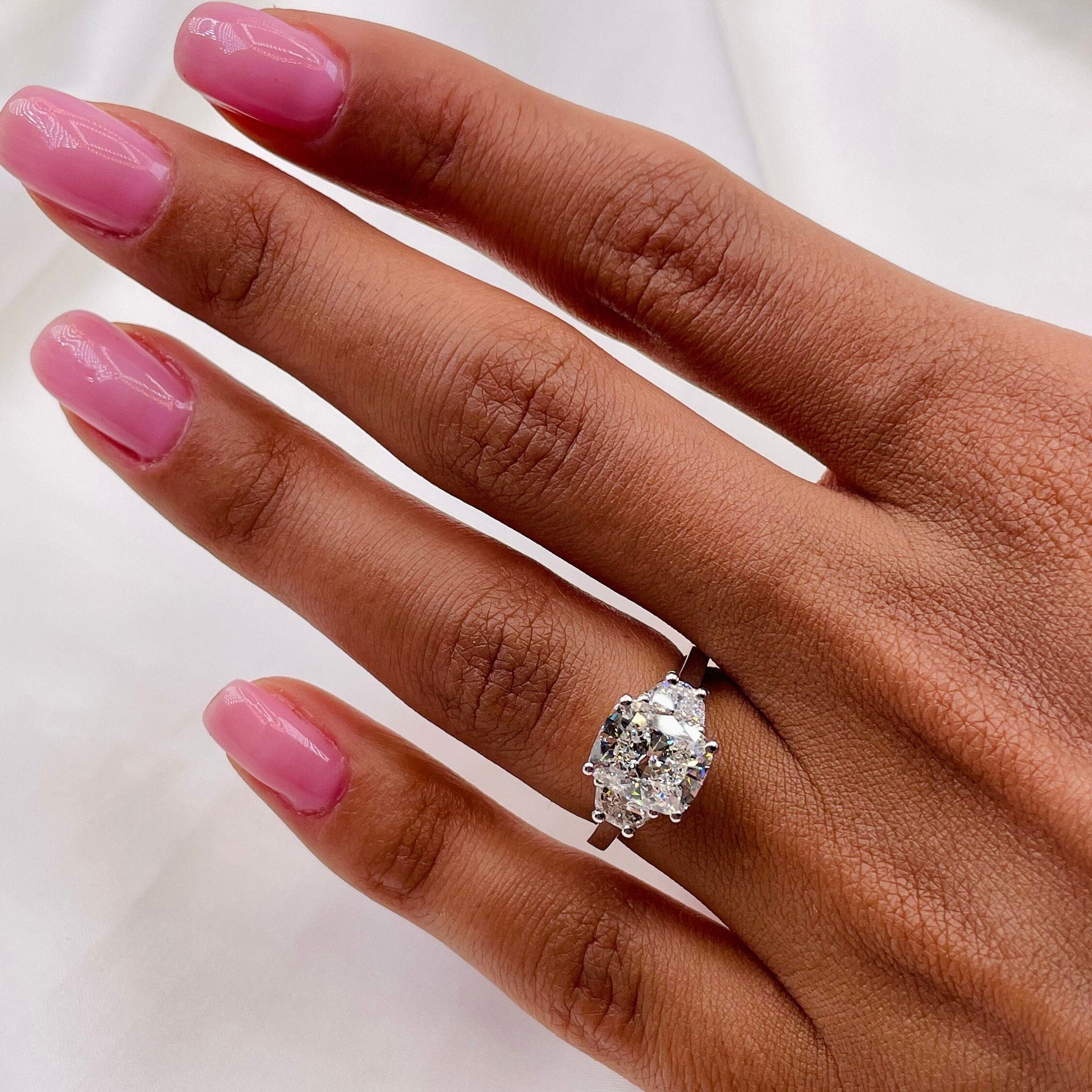 4.61 Carat Cushion Cut Lab Grown CVD Diamond Three-Stone Engagement Ring - JBR Jeweler