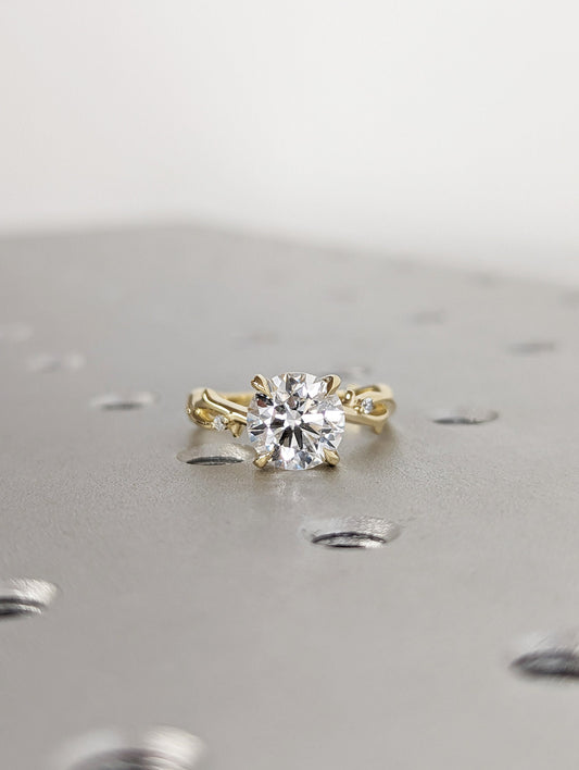 4 CT Round Lab Diamond Twig Engagement Ring Nature Theme