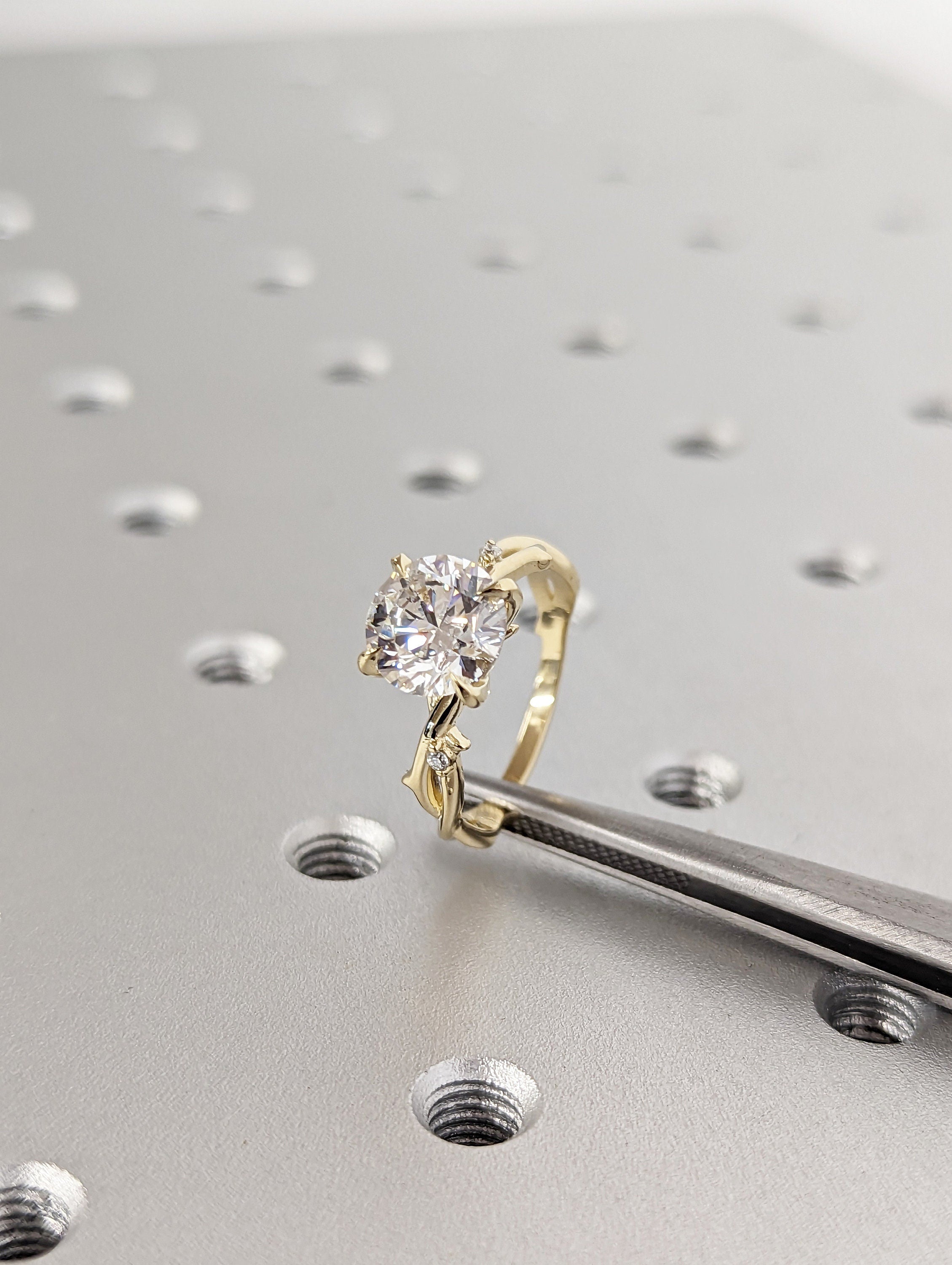 Nature-Inspired 4 CT Round Lab Diamond Twig Engagement