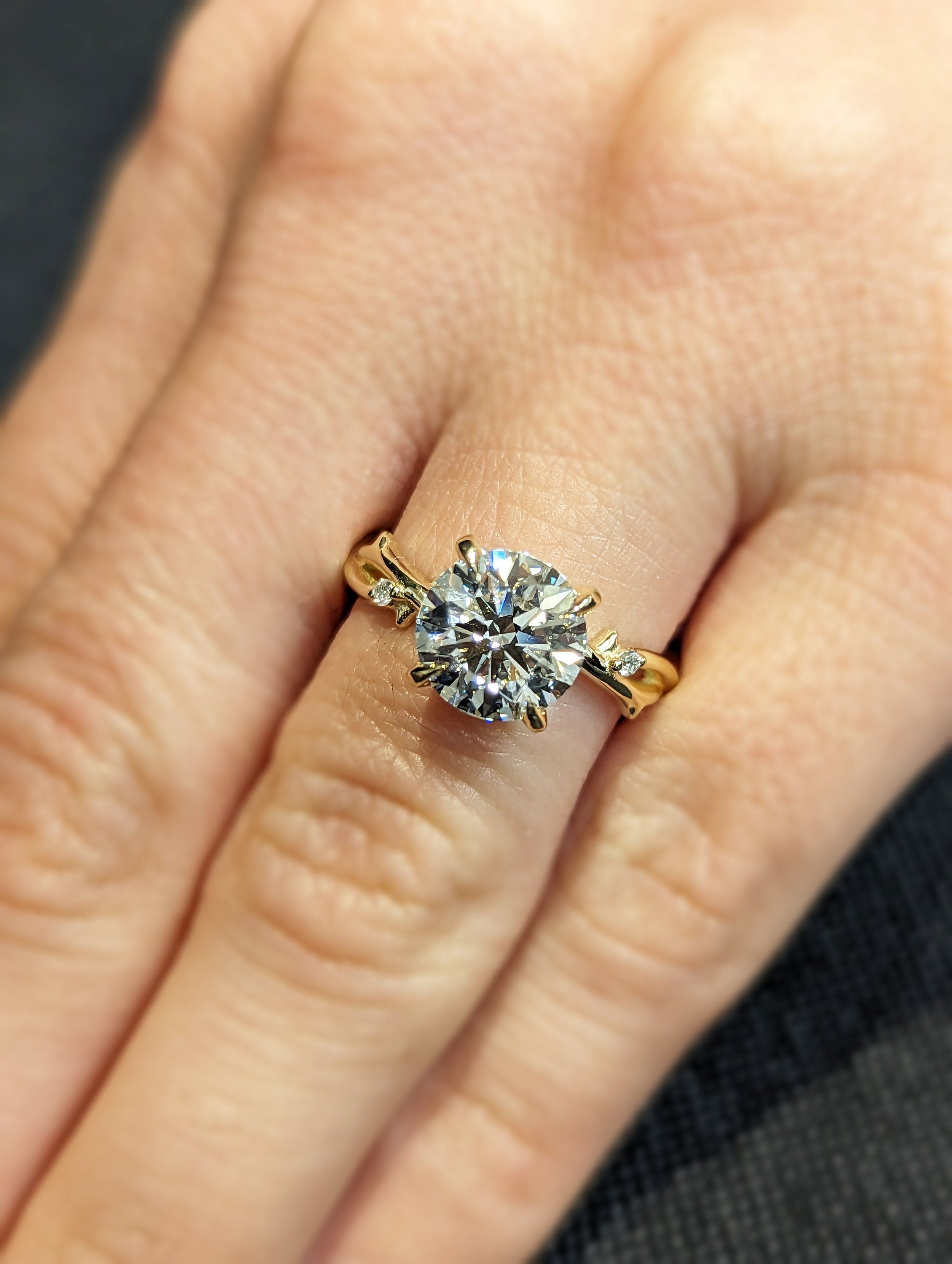 Round Lab Diamond Twig Engagement Ring in 4 Carat