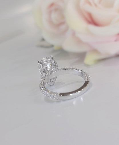 4Ct Pear Shaped Solitaire Under Halo Promise Moissanite Engagement Ring - JBR Jeweler