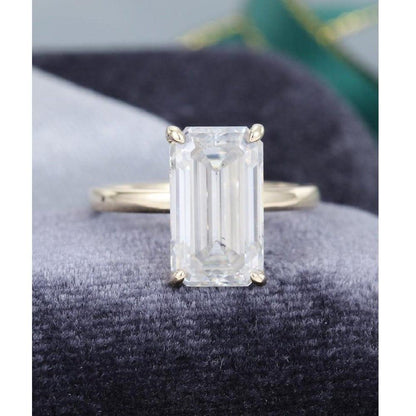 5.00CT Emerald Cut Simple Yellow Gold Unique Big Moissanite Engagement Ring With Matching Band - JBR Jeweler