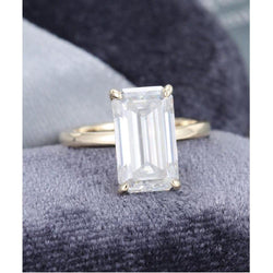 5.00CT Emerald Cut Simple Yellow Gold Unique Big Moissanite Engagement Ring With Matching Band - JBR Jeweler