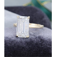 5.00CT Emerald Cut Simple Yellow Gold Unique Big Moissanite Engagement Ring With Matching Band - JBR Jeweler