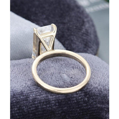 5.00CT Emerald Cut Simple Yellow Gold Unique Big Moissanite Engagement Ring With Matching Band - JBR Jeweler