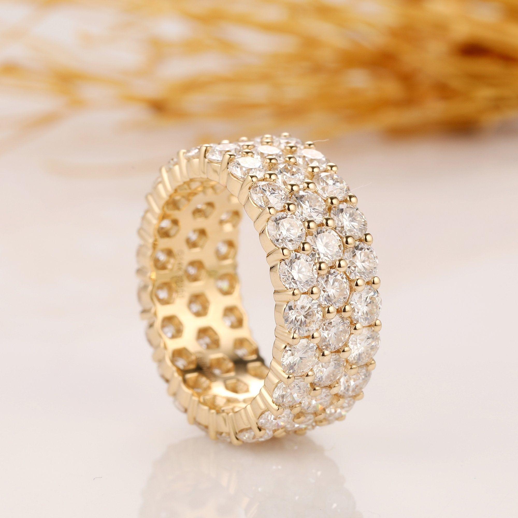 5.70CT Round Cut Wide Yellow Gold Moissanite Wedding Band 14K Yellow Gold Ring - JBR Jeweler