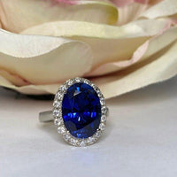 5.80ct Oval Blue Sapphire Gemstone Diamond Halo Engagement Ring - JBR Jeweler