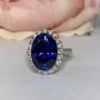 5.80ct Oval Blue Sapphire Gemstone Diamond Halo Engagement Ring - JBR Jeweler