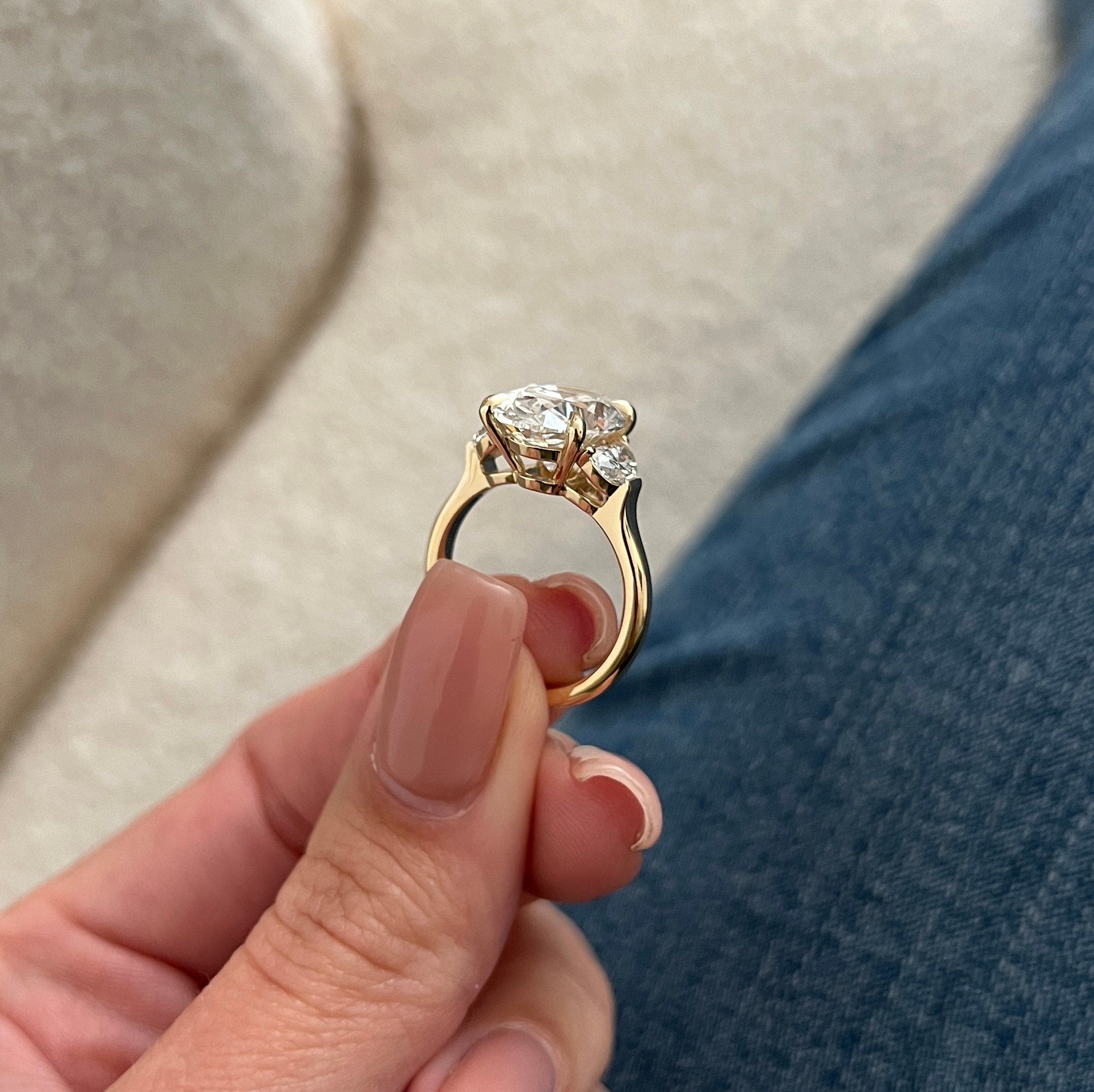 14k  Gold 5.60 Carat Oval Lab Grown Diamond Trilogy Three Stone Engagement Ring - JBR Jeweler