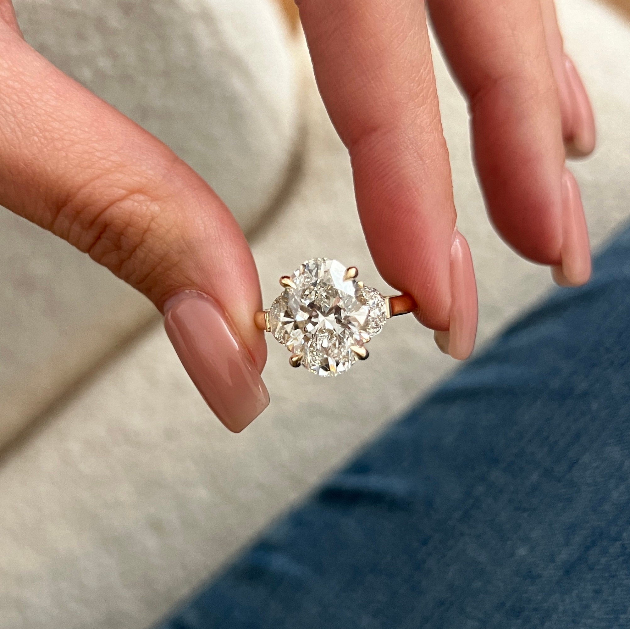 14k  Gold 5.60 Carat Oval Lab Grown Diamond Trilogy Three Stone Engagement Ring - JBR Jeweler