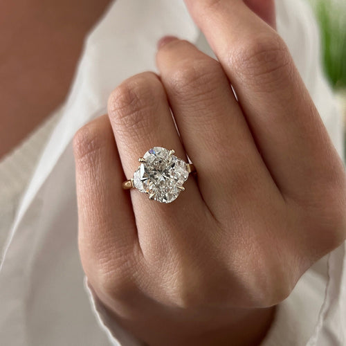 14k  Gold 5.60 Carat Oval Lab Grown Diamond Trilogy Three Stone Engagement Ring - JBR Jeweler