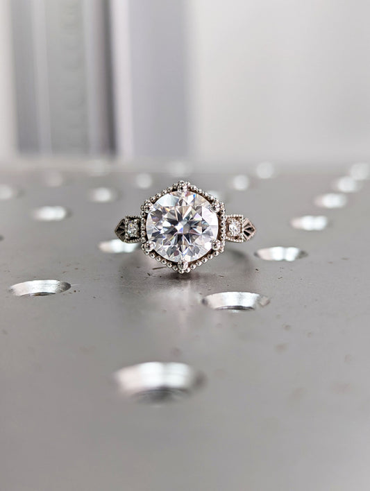 5 CT Lab-Grown Vintage Ring with Elegant Filigree Detail