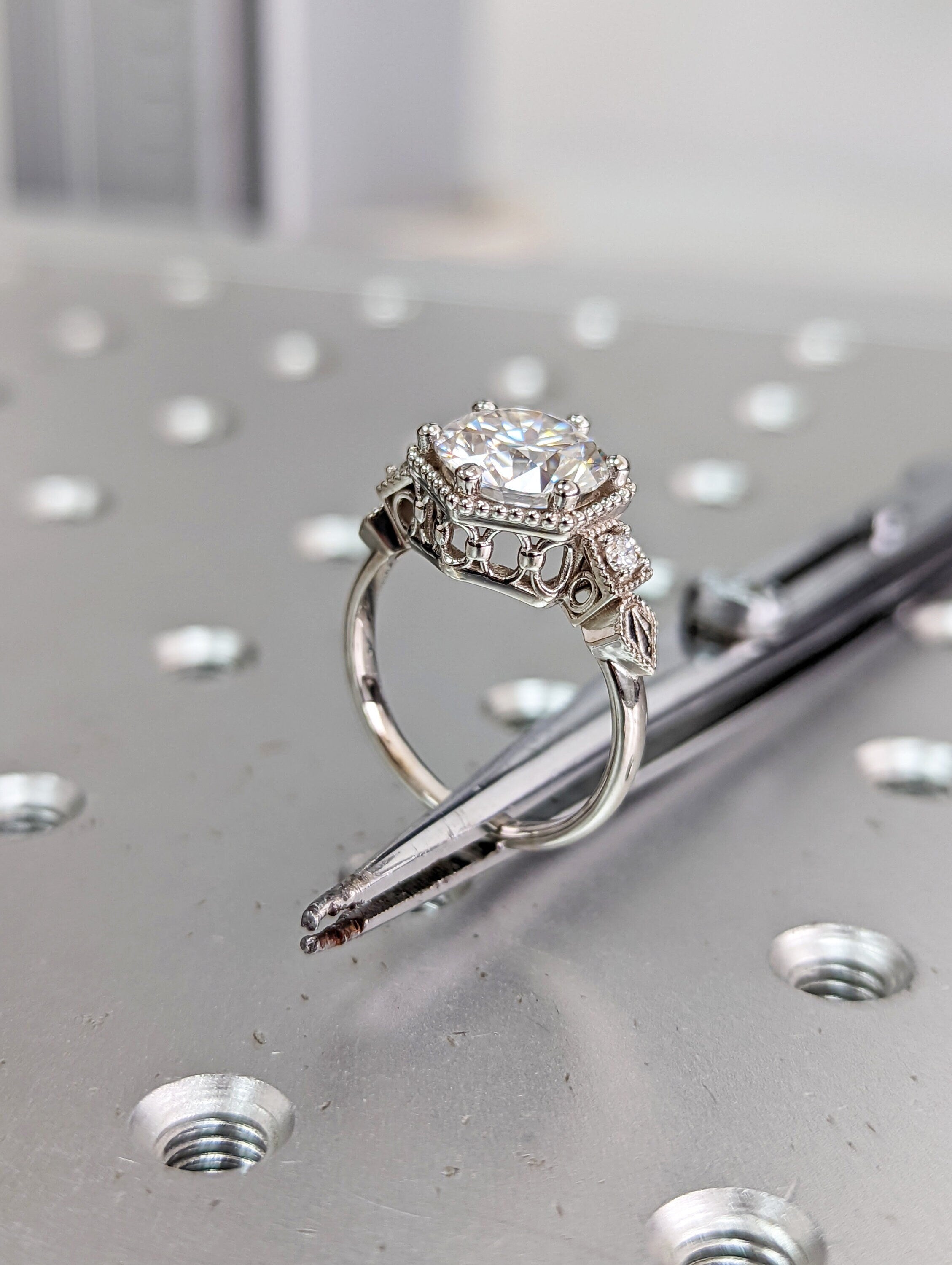 Art Deco 5 CT Round Lab Diamond Wedding Ring Set