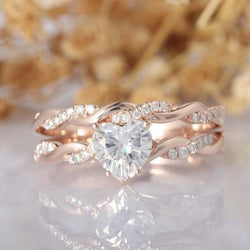 6.50MM Heart Shape 1CT Twisted Band Moissanite Bridal Wedding Ring Set - JBR Jeweler